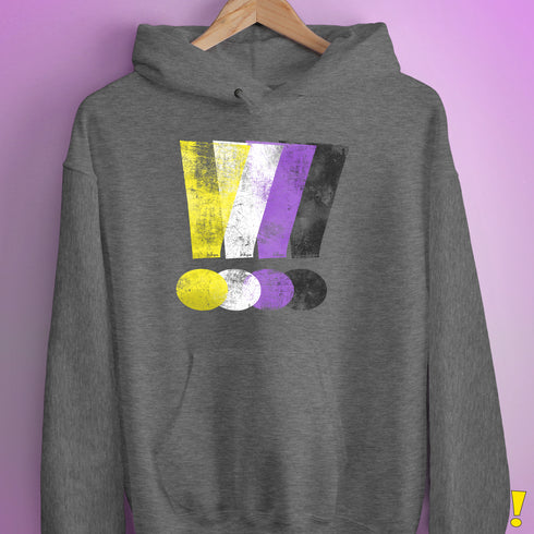 Nonbinary Pride Grunge Exclamation Points Hoodie - Grey Heather